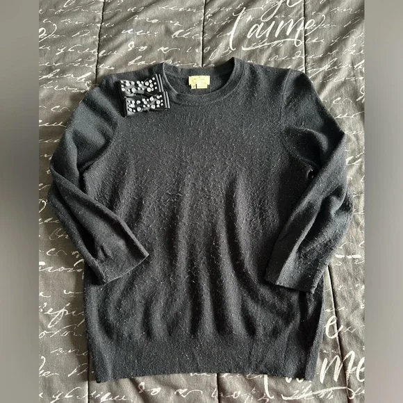 Kate Spade Black Embellished Crystal Bow Sweater Size Medium - Picture 2 of 8